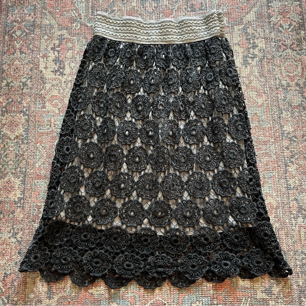 Lapis Black & Gray Crochet Lace Skirt Small